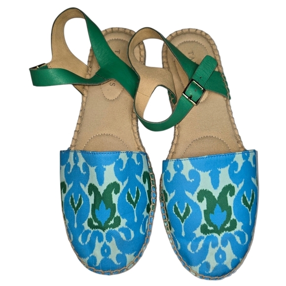 Talbots Izzy Ikat Medallion Espadrille Sandals Blue Green Size 9 - Picture 4 of 12